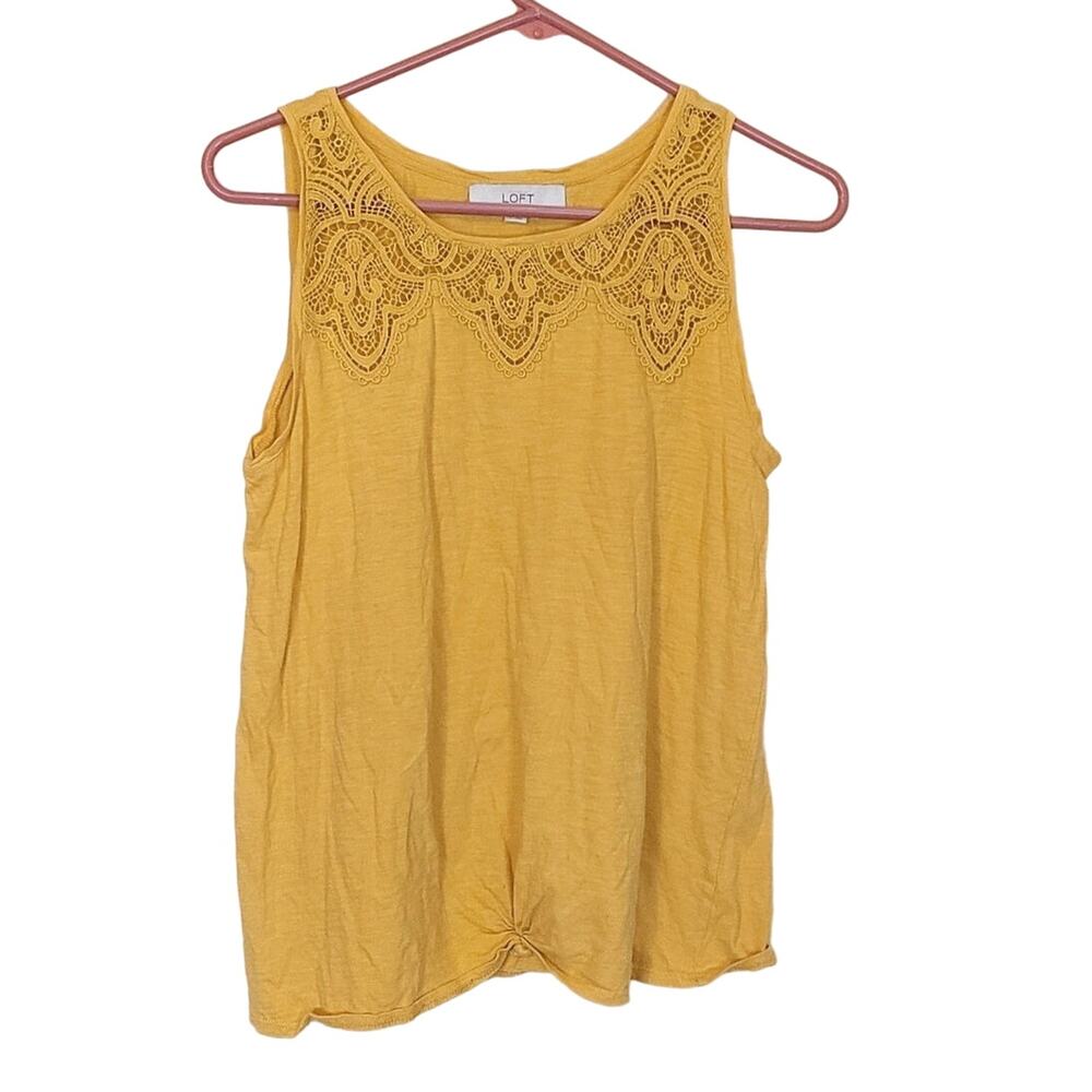 LOFT Size Small S Yellow Sleeveless Tank Top Lace Detailing Boho Festival